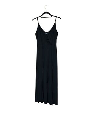 Lulu's Black Draped Spaghetti-Strap Maxi Dress